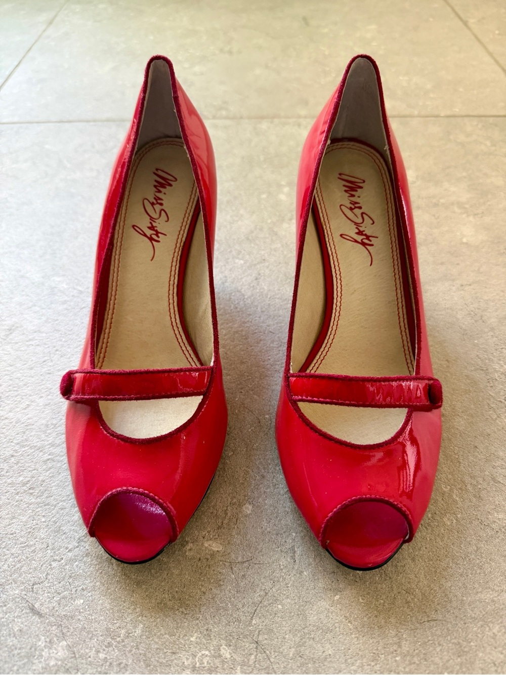 Miss Sixty Red Patent Leather Peep Toe Mary Jane Heels Size 40
